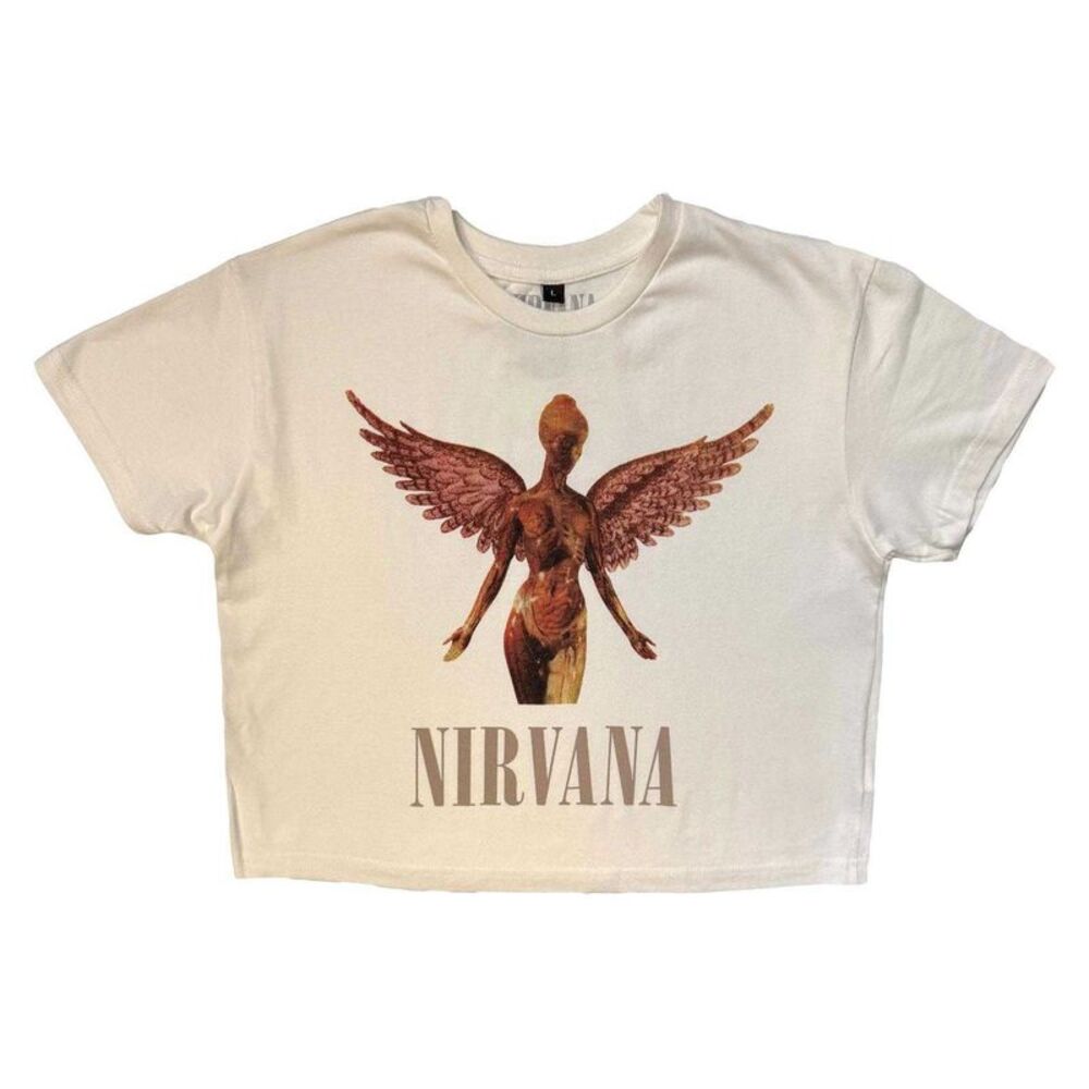 Nirvana Womens/Ladies In Utero Stone Wash Crop Top / White
